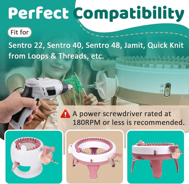 Gfdoso 2 Packs Knitting Machines Adapter - Quick Knit Power Adapter Compatible with Sentro 22 40 48 & Jamit Needles Loom, Crank Handle Adapter with Hex Drill Steel Bit (Pink) - Image 4